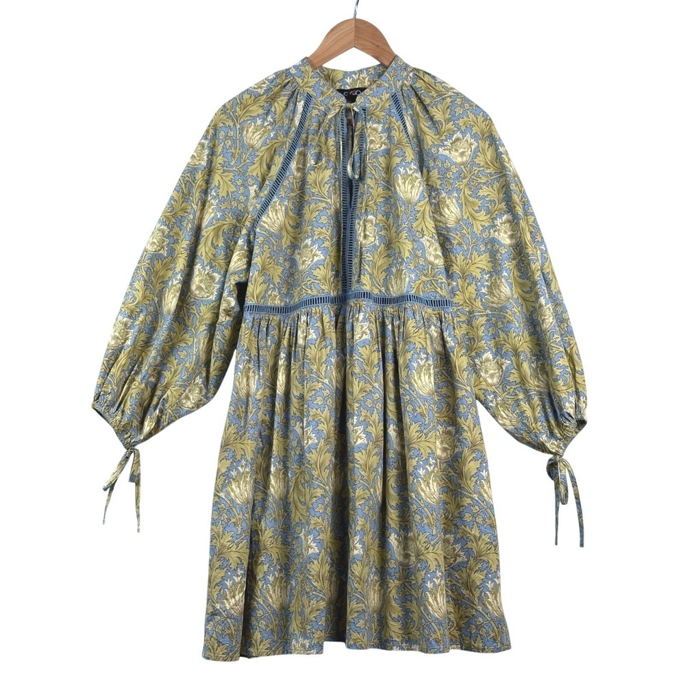 GIGIO USA BalloonSleeve Babydoll Mini Dress Sz S William Morris Romantic Prairie